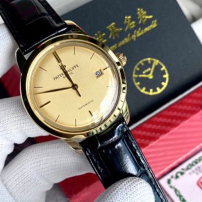 TW Factory PATEK PHILIPPE Watch Leather Strap Calatrava Yellow Gold Replica Watch